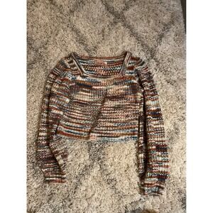 Willow Root Striped Square Neck Cropped Sweater Size‎ S